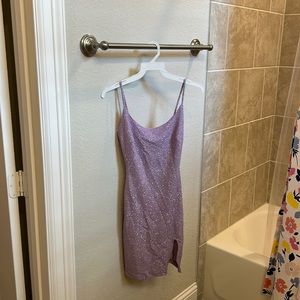 purple glitter mini dress